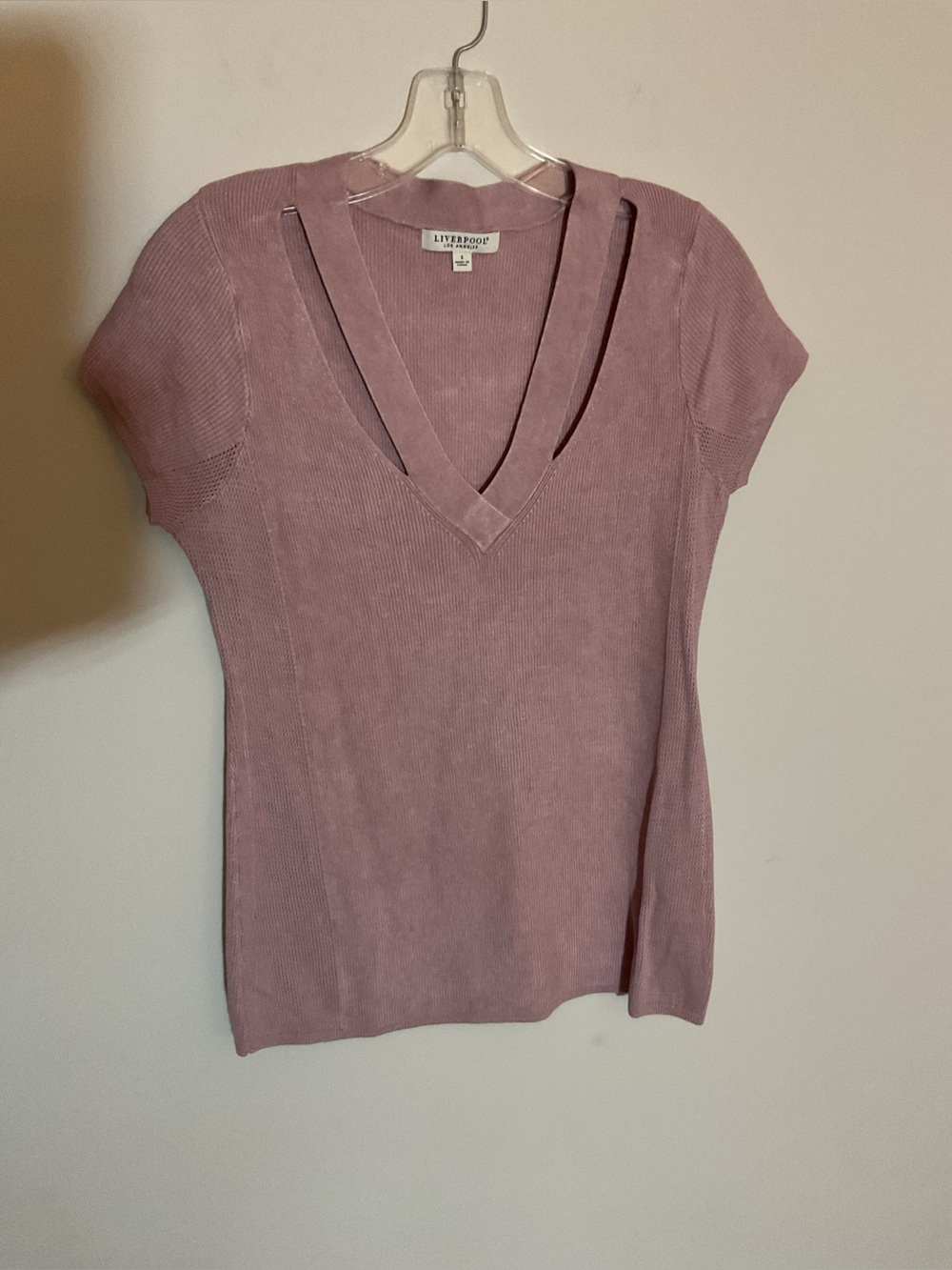 Liverpool Dusty Mauve Double V-Neck Short Sleeve Top